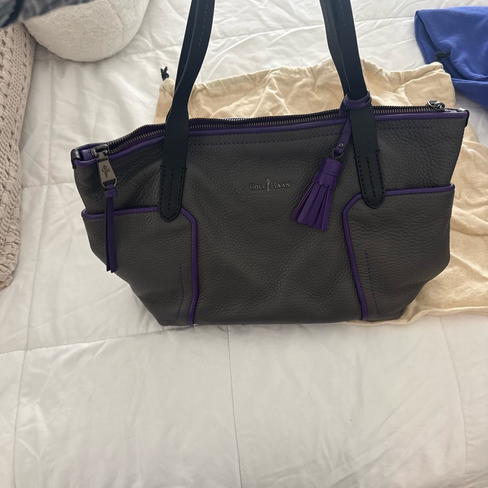 Cole Haan Grey and Purple Shoulder Bag